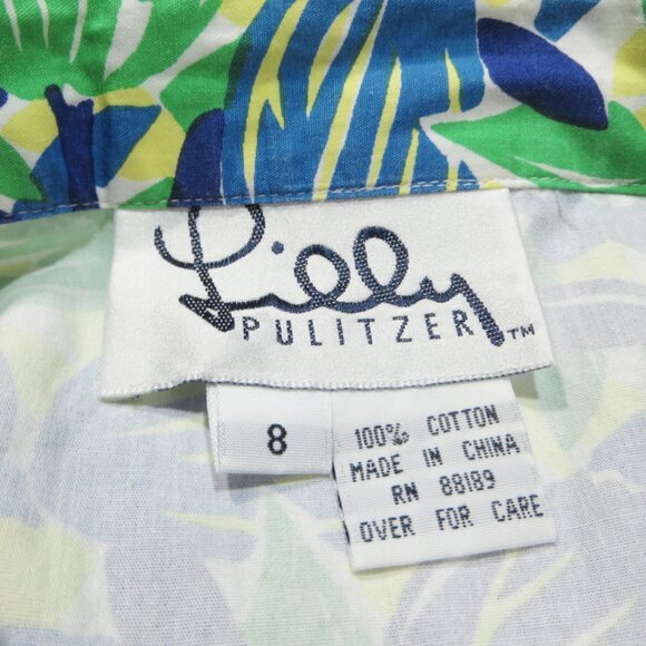 1990s Lilly Pulitzer Skirt Tulip Print Size 8 Blue Green Yellow Summer Wear - Picture 5 of 11